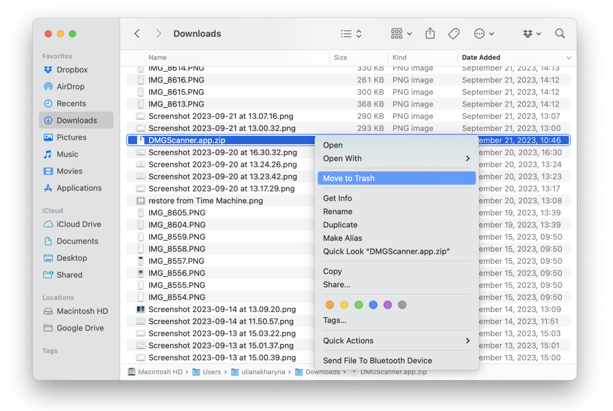 Check the Downloads folder